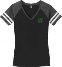 District Made Ladies V-Neck Tee, Black/ Heathered Charcoal